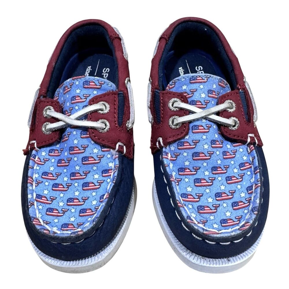 Sperrys Kids Vineyard Vines Boat Shoes Slip On Americana USA Flag EUC 8.5 Infant
